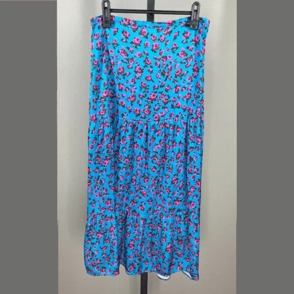 NEW Paige Skirt Womens Small blue purple black floral midi satin designer